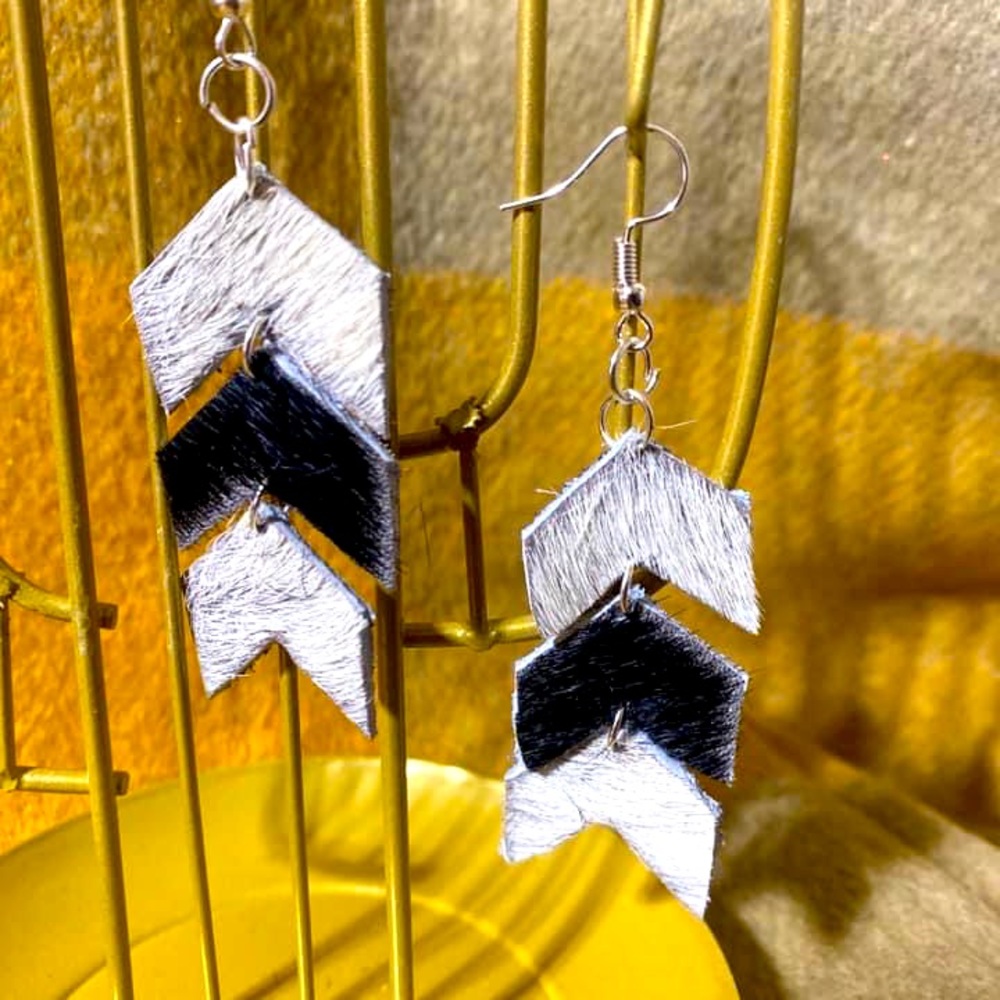 Cute cowhide chevron earrings
